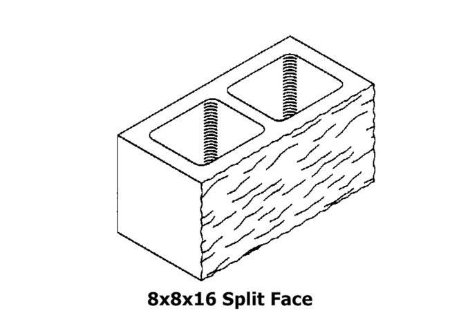 8 x 8 x 16 Split Face Concrete Block